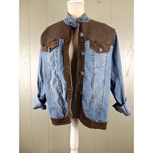 DG2 Diane Gilman Western Shirt Womens M Turquoise Buttons Suede Trim Cowgirl 90s